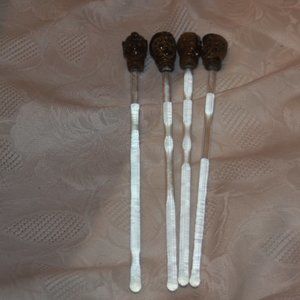 VINTAGE Set 4 Glass Stirrers Swizzle Sticks Man Head Theater Face  RARE